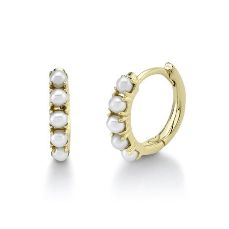 Women's 14K Yellow Gold Shy Creation White Freshwater Cultured Pearl Huggie Earrings