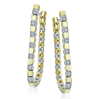 18K Yellow And White Gold 0.44 CTW Diamond Set Convertible Hoop/Line Earrings