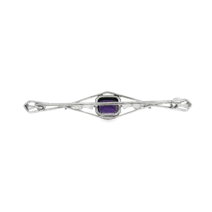 Estate - 10K White Gold Brooch With Synthetic Purple Stone