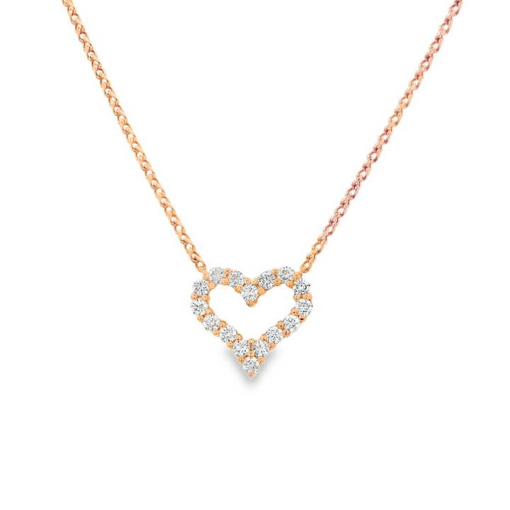 Estate - 18K Rose Gold 0.34 CTW Diamond Set Heart Necklace