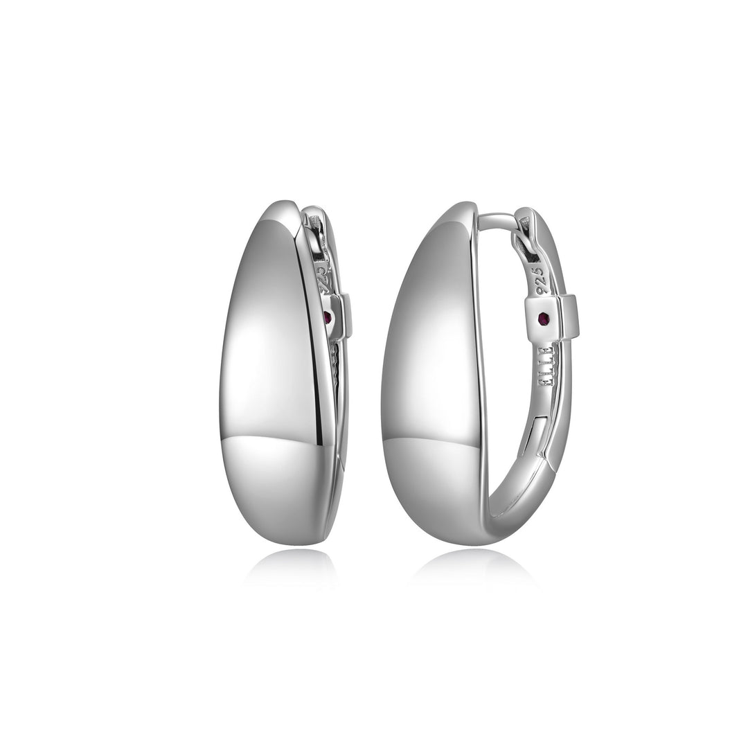 Rhodium Plated Sterling Silver ELLE Medium Hoop Earrings With Lab Created Rubies