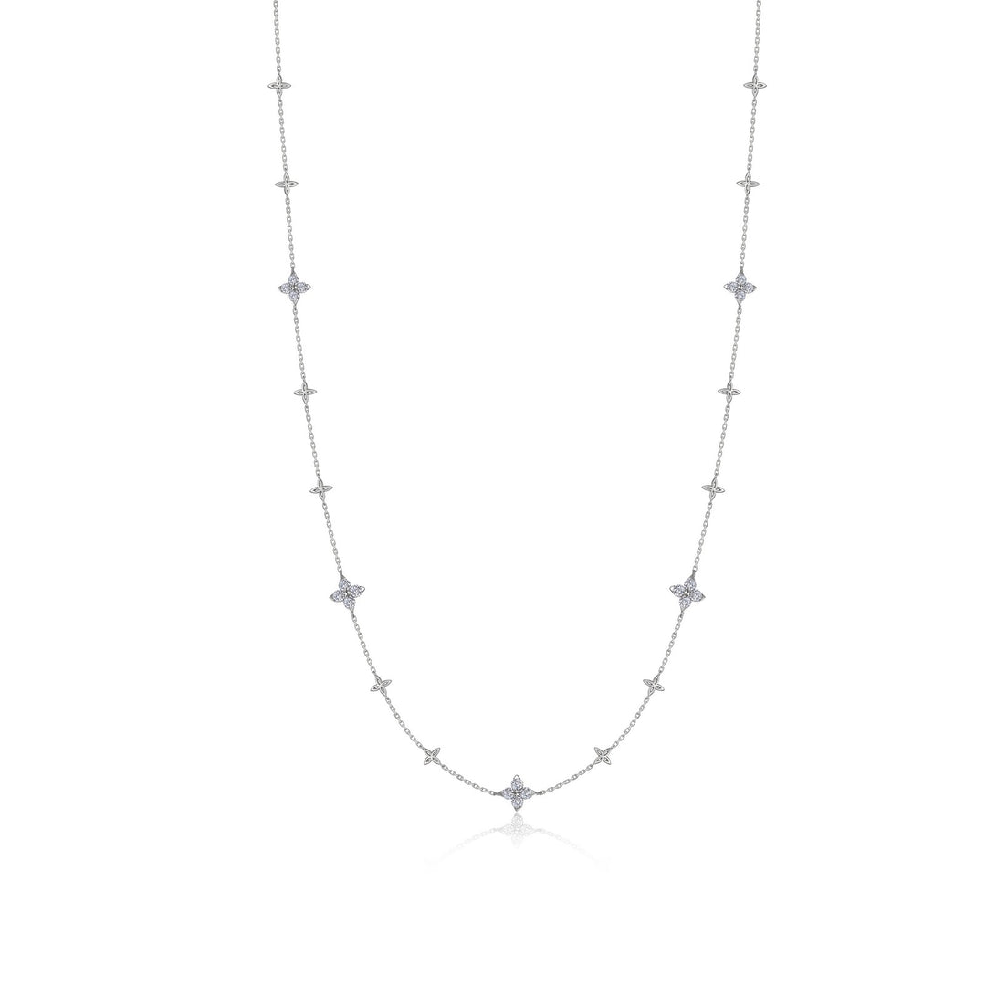 Sterling Silver Trillium Round Cubic Zirconia Stationed Necklace