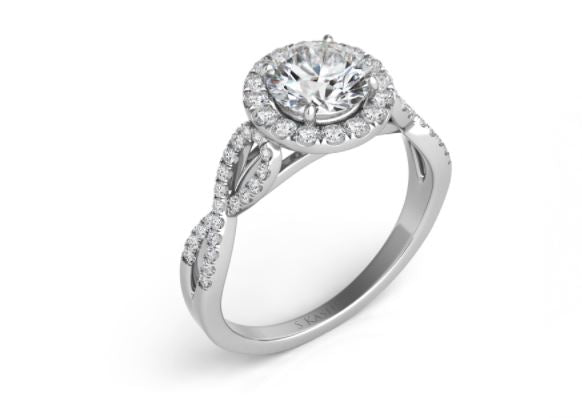 Women's 14K White Gold Twisted Halo 0.27 CTW Diamond Semi-Mount Engagment Ring
