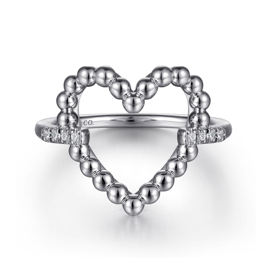 Sterling Silver Gabriel & Co. Heart Open Ring With Diamonds