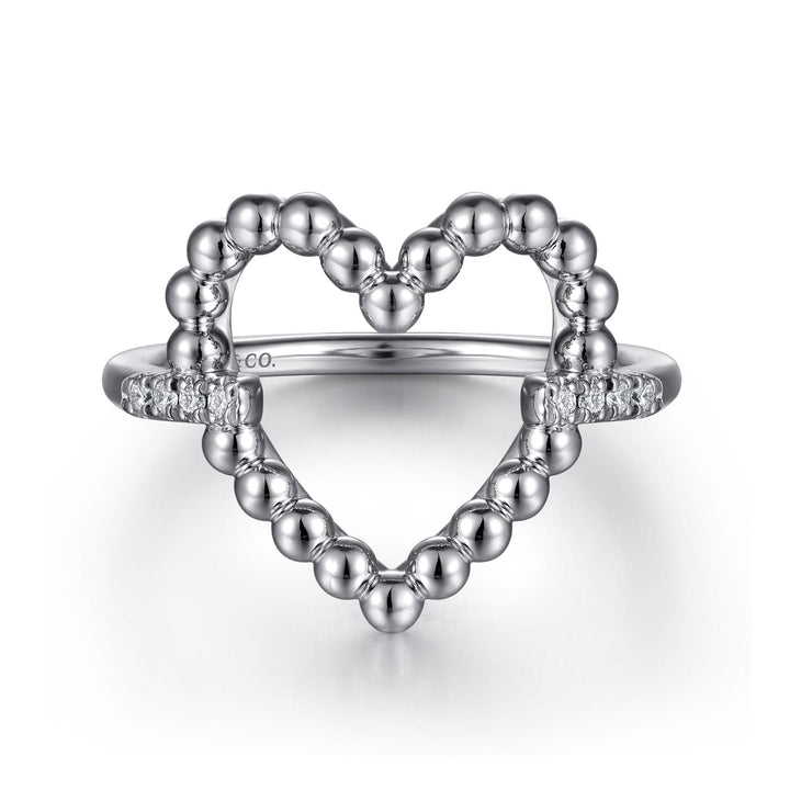 Sterling Silver Gabriel & Co. Heart Open Ring With Diamonds