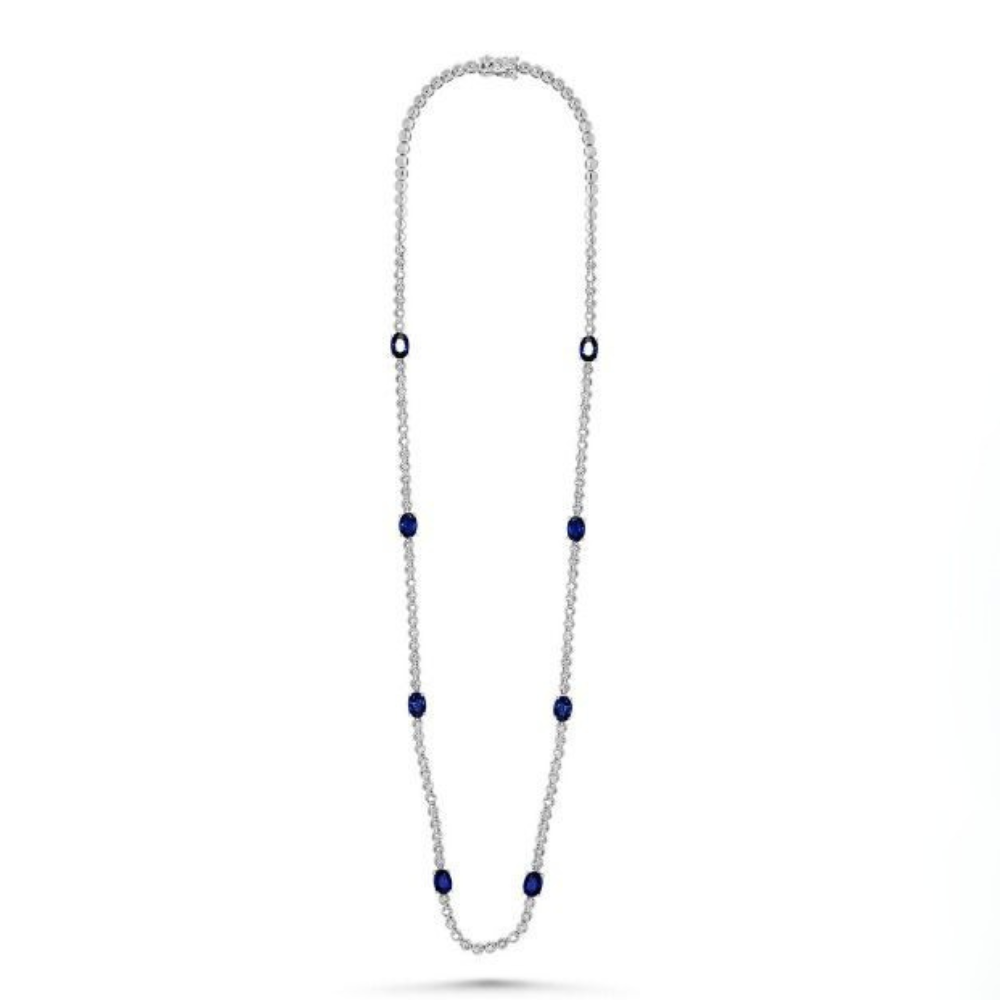 14K White Gold 4.50 CTW Oval Sapphire And 2.00 CTW Diamond 17" Necklace