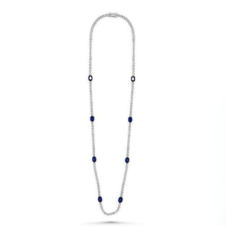 14K White Gold 4.50 CTW Oval Sapphire And 2.00 CTW Diamond 17" Necklace