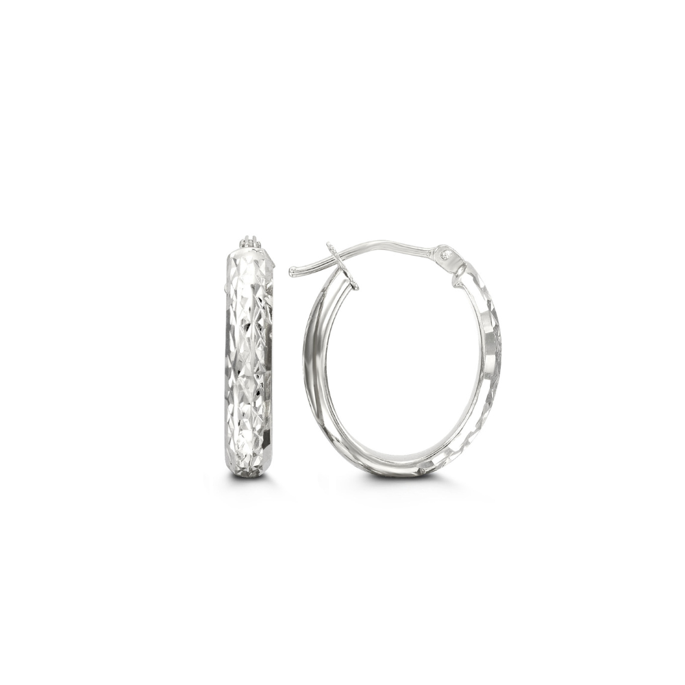 10K White Gold Small Oval Hoop Earrings