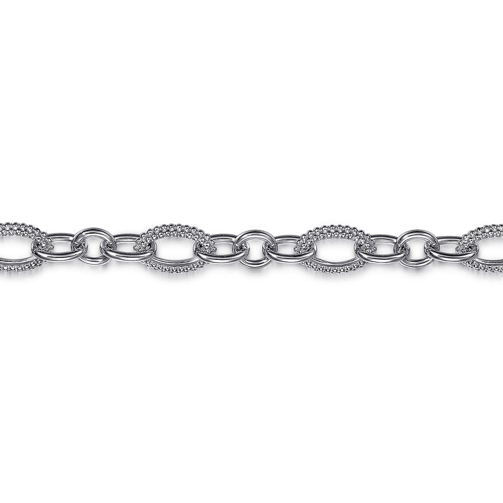 Gabriel & Co. Sterling Silver Large Oval Polished & Beaded Link Bracelet