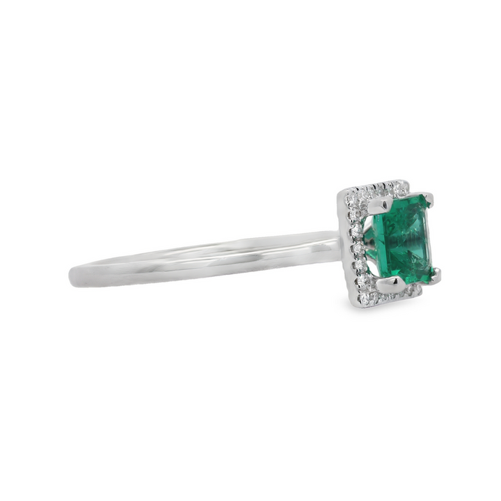 18K White Gold 0.75 CTW Emerald And 0.09 CTW Diamond Ring