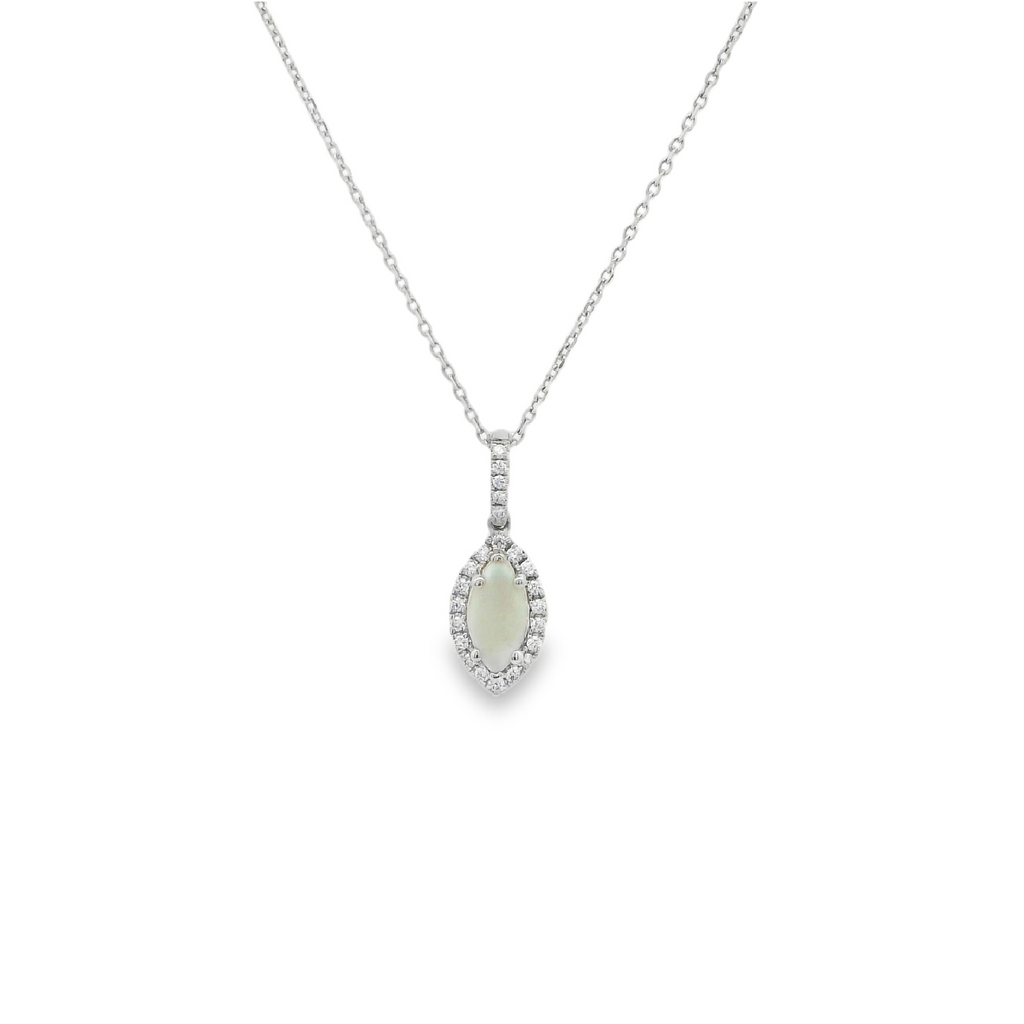 18K White Gold 0.37 CTW Marquise Opal And 0.11 CTW Diamond Halo Pendant