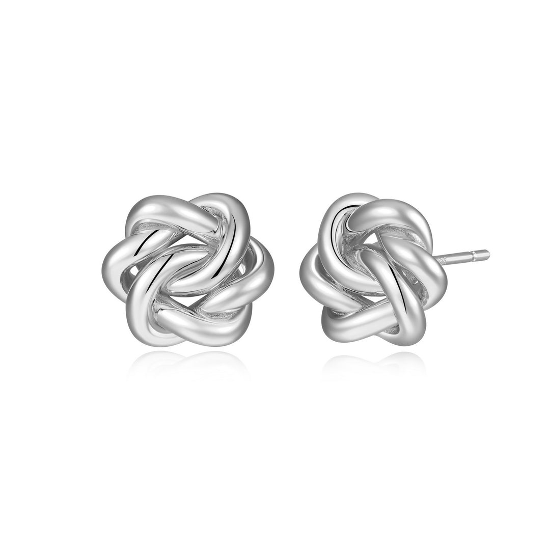 Rhodium Plated Sterling Silver ELLE Knot Stud Earrings