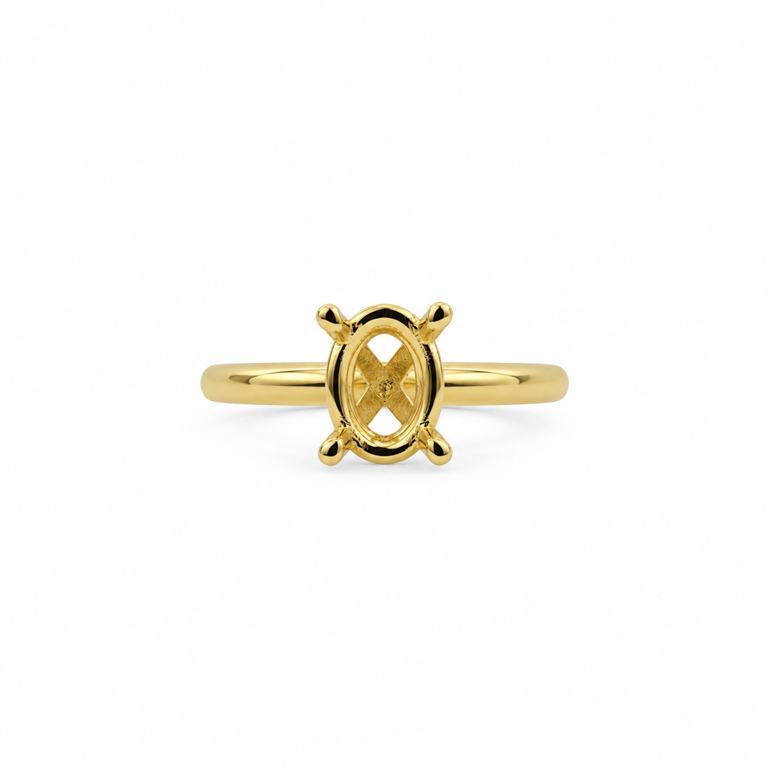 Women's 14K Yellow Gold Solitaire Ring Mount for Oval Stone
