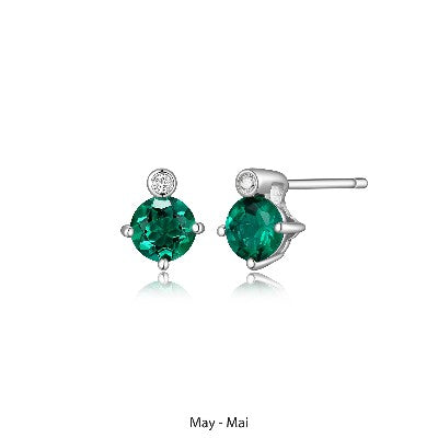 Elle Silver Created Emerald And Lab Grown Diamond Stud Birthstone Earrings
