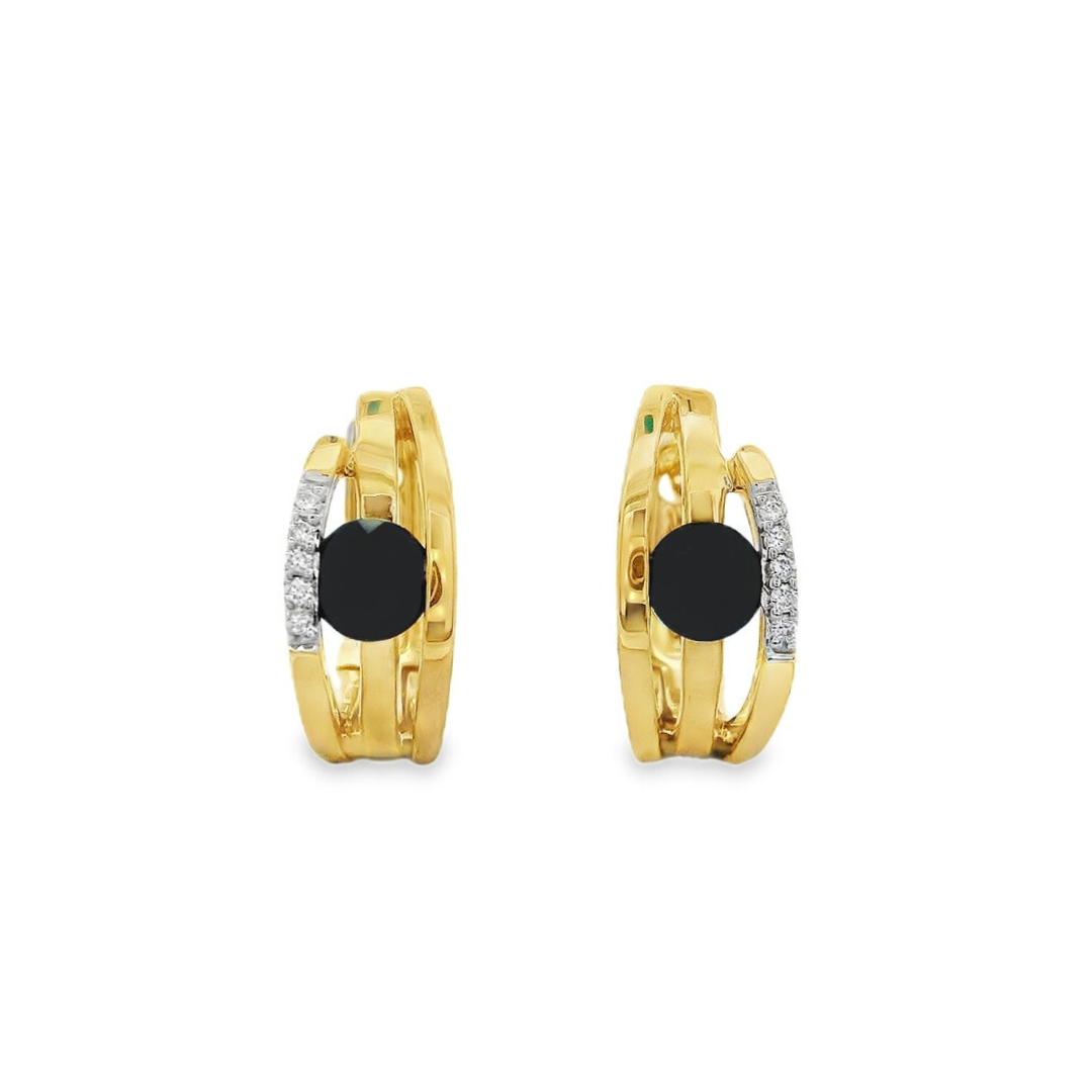 14K Yellow And White Gold 0.60 CTW Round Sapphires And 0.04 CTW Diamond Huggie Earrings