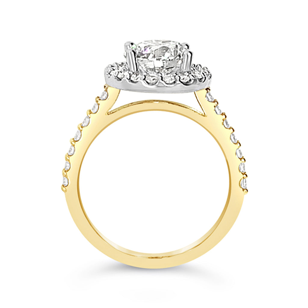 14K Two-tone Gold 0.54 CTW Diamond Set Halo Design Semi-Mount Engagement Ring