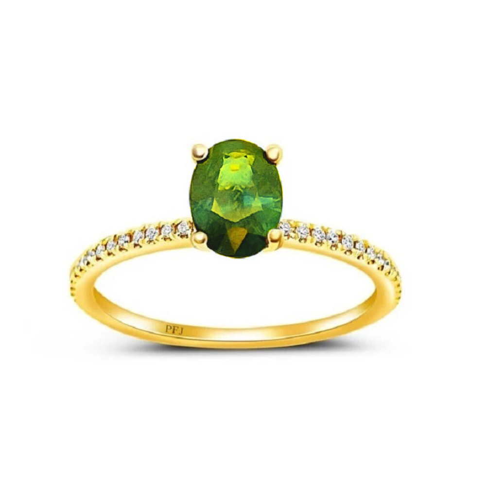 14K Yellow Gold 1.42 CTW Peridot And 0.10 CTW Diamond Ring