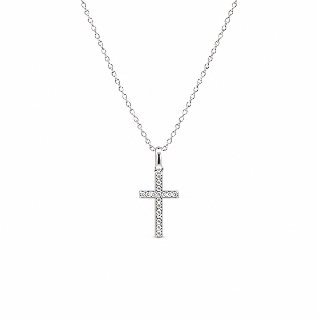 18K White Gold 0.06 CTW Diamond Cross Pendant