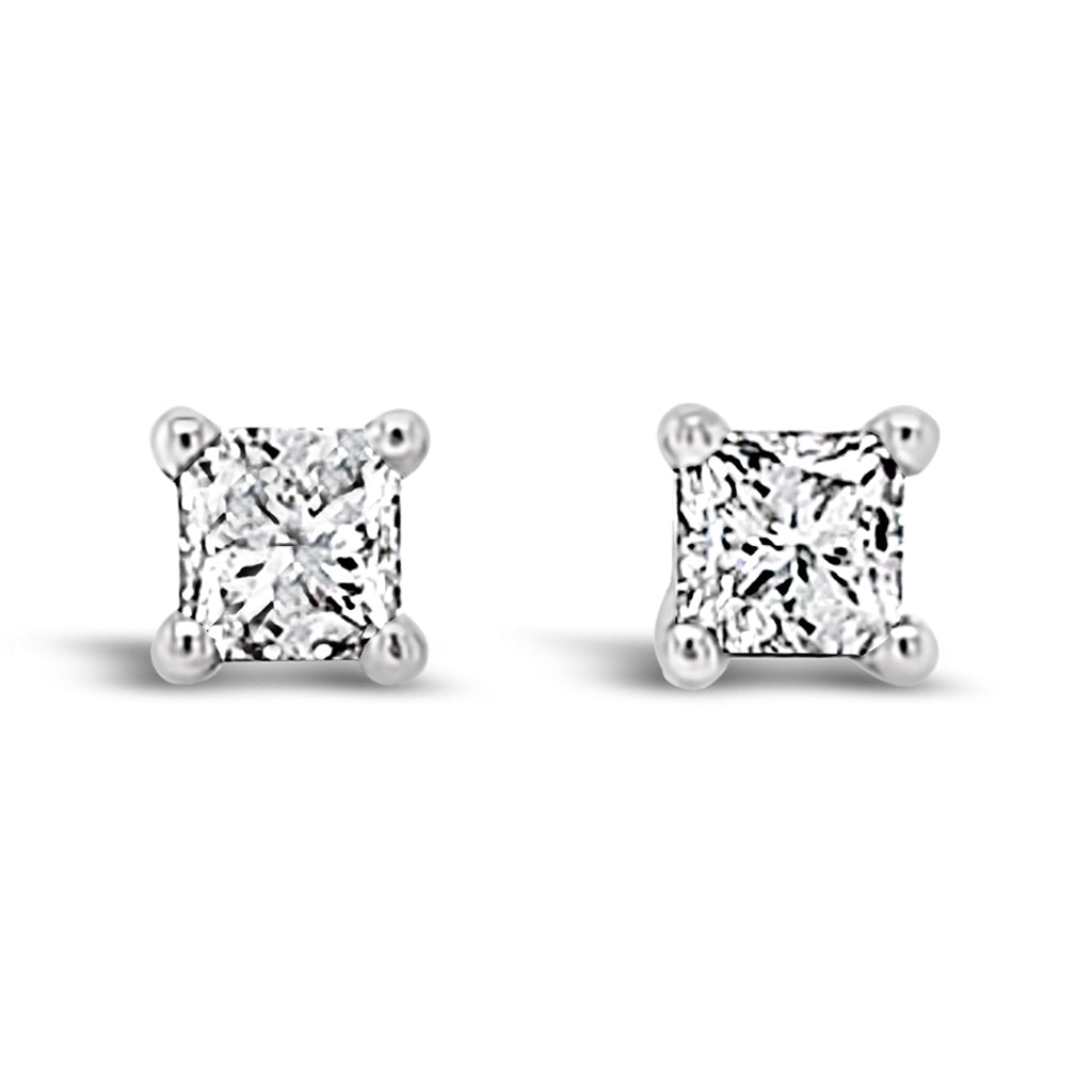14K White Gold Princess Cut 0.15 CTW Diamond Studs