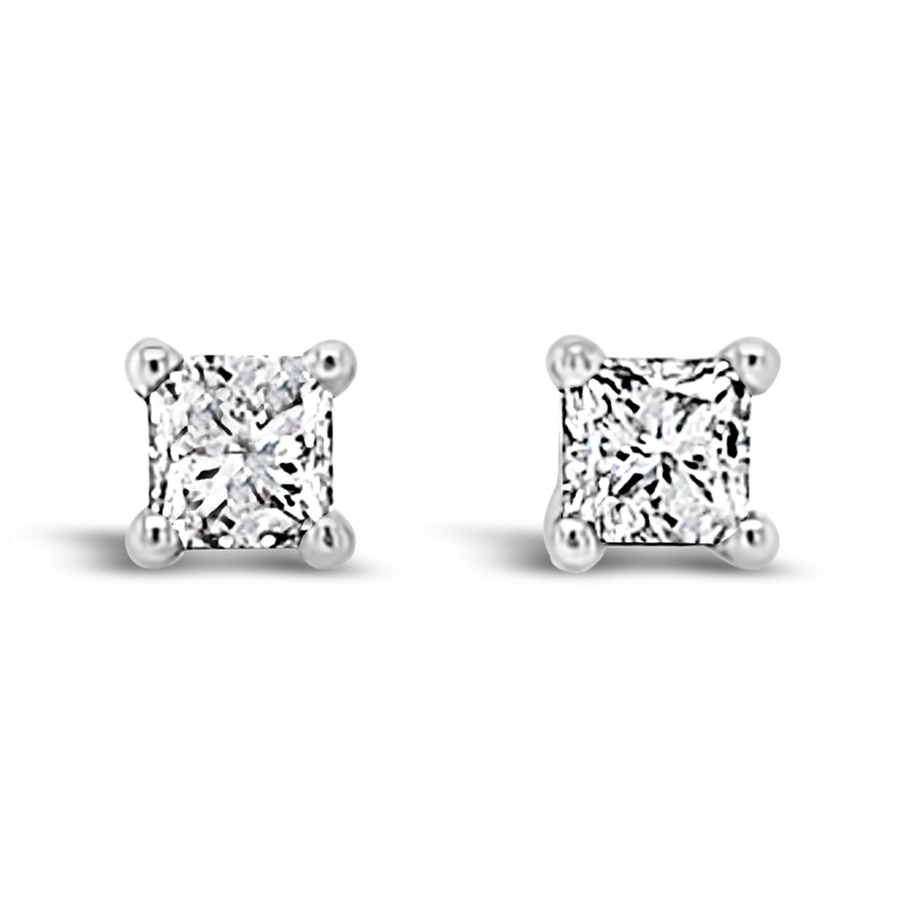 14K White Gold Princess Cut 0.25 CTW Diamond Stud Earrings