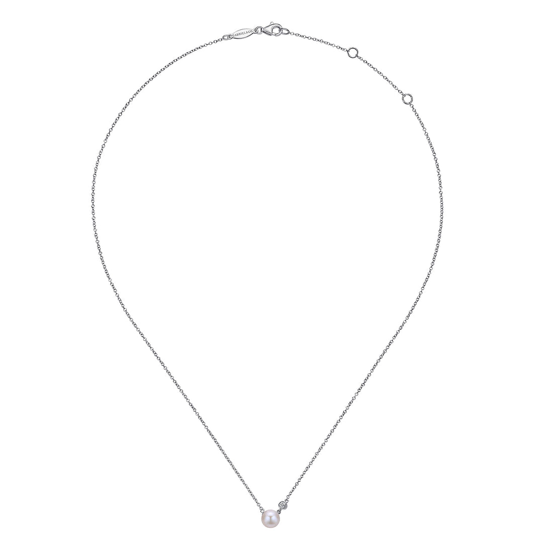 Sterling Silver Gabriel & Co. Cultured Pearl and Diamond Necklace