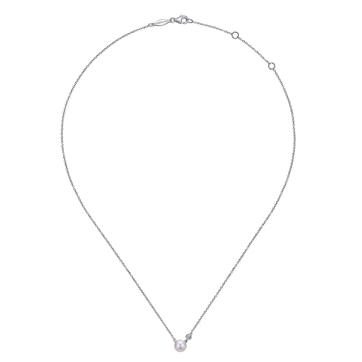 Sterling Silver Gabriel & Co. Cultured Pearl and Diamond Necklace