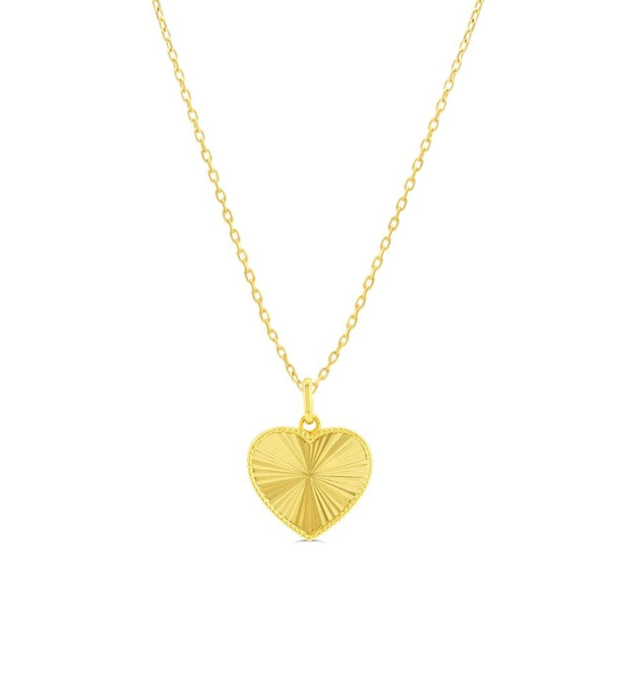 10K Yellow Gold Faceted Heart Pendant Coplete With Chain