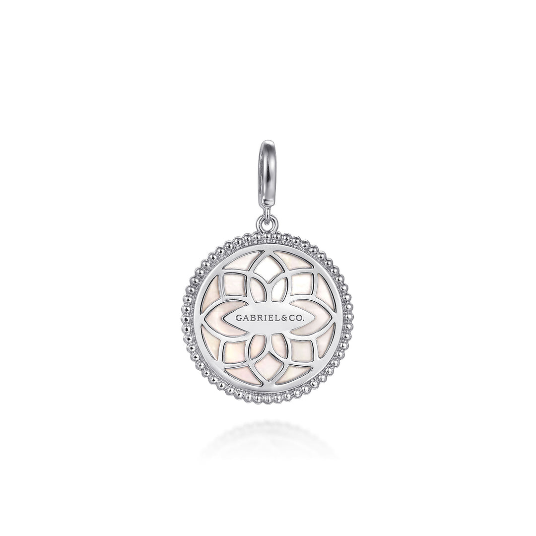Gabriel & Co. Sterling Silver 24mm Disc Pendant With White Mother-Of-Pearl, White Sapphire