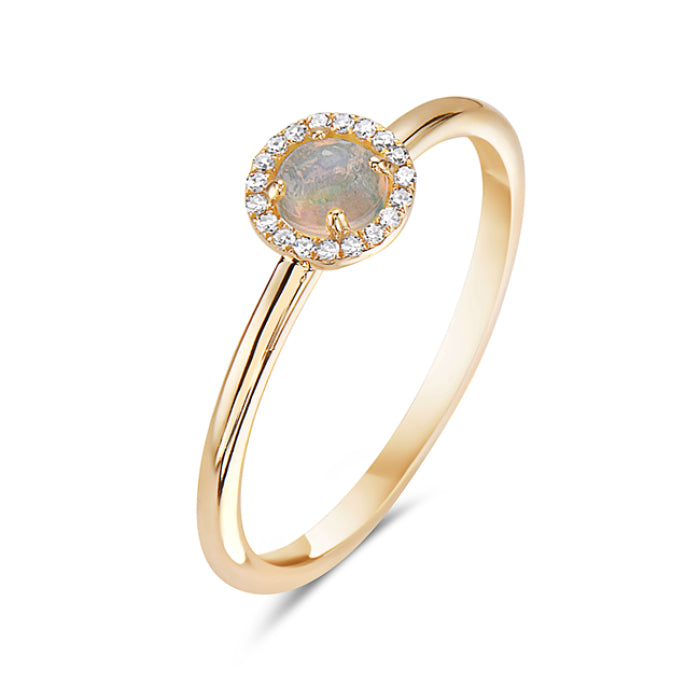 14K Yellow Gold 0.14 CTW Jelly Opal And 0.05 CTW Diamond Ring