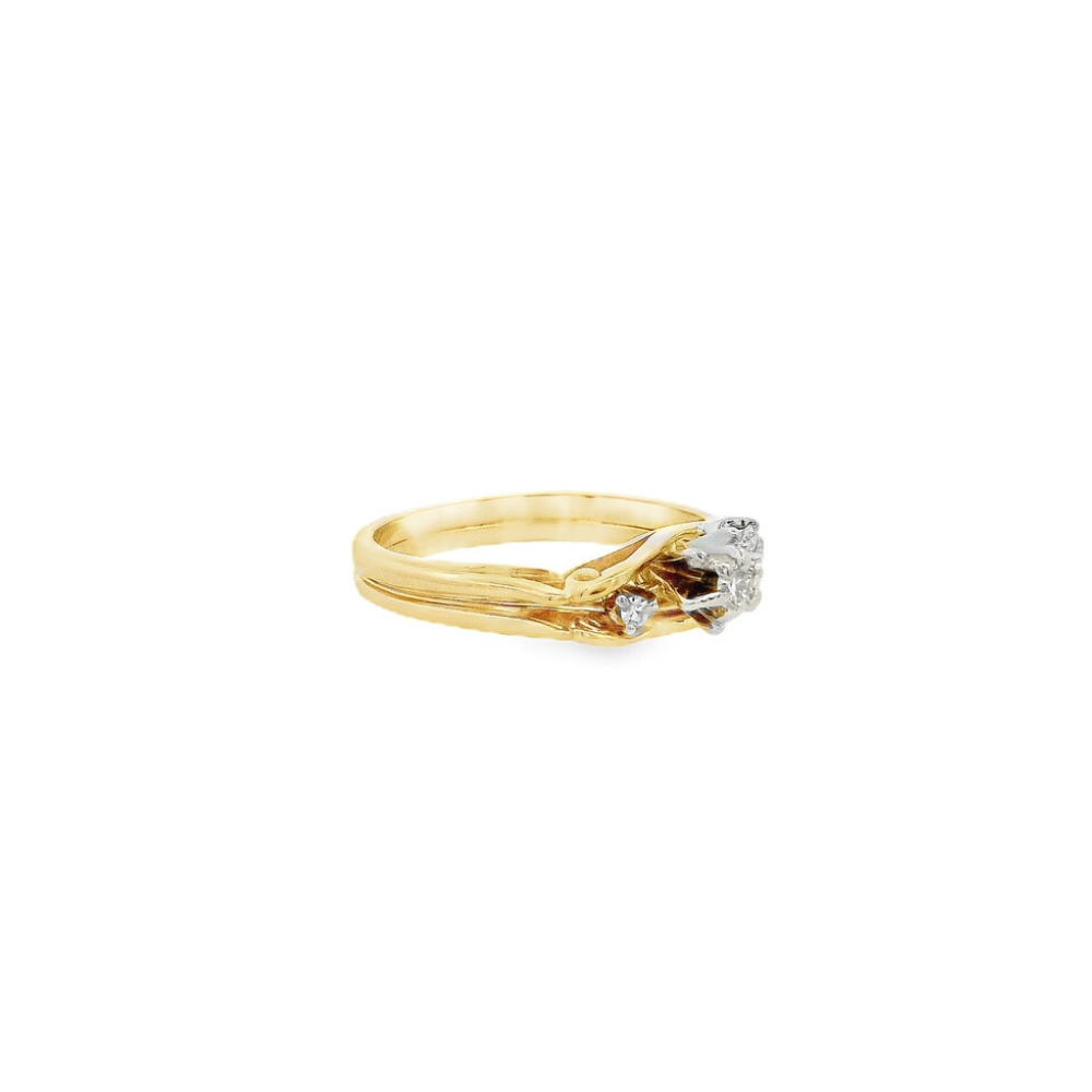 Estate - 14K Yellow And White Gold 0.11 CTW Diamond Wedding Set, Size 7.25