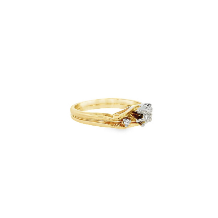 Estate - 14K Yellow And White Gold 0.11 CTW Diamond Wedding Set, Size 7.25