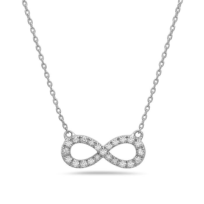 14K White Gold Bassali Jewelry Infinity 0.21 CTW Diamond Necklace With 18" Chain