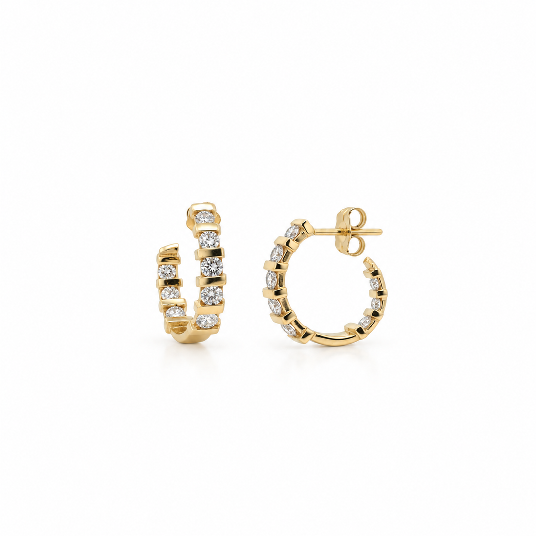 Estate - 14K Yellow Gold 1.06 CTW Diamond Hoop Earrings
