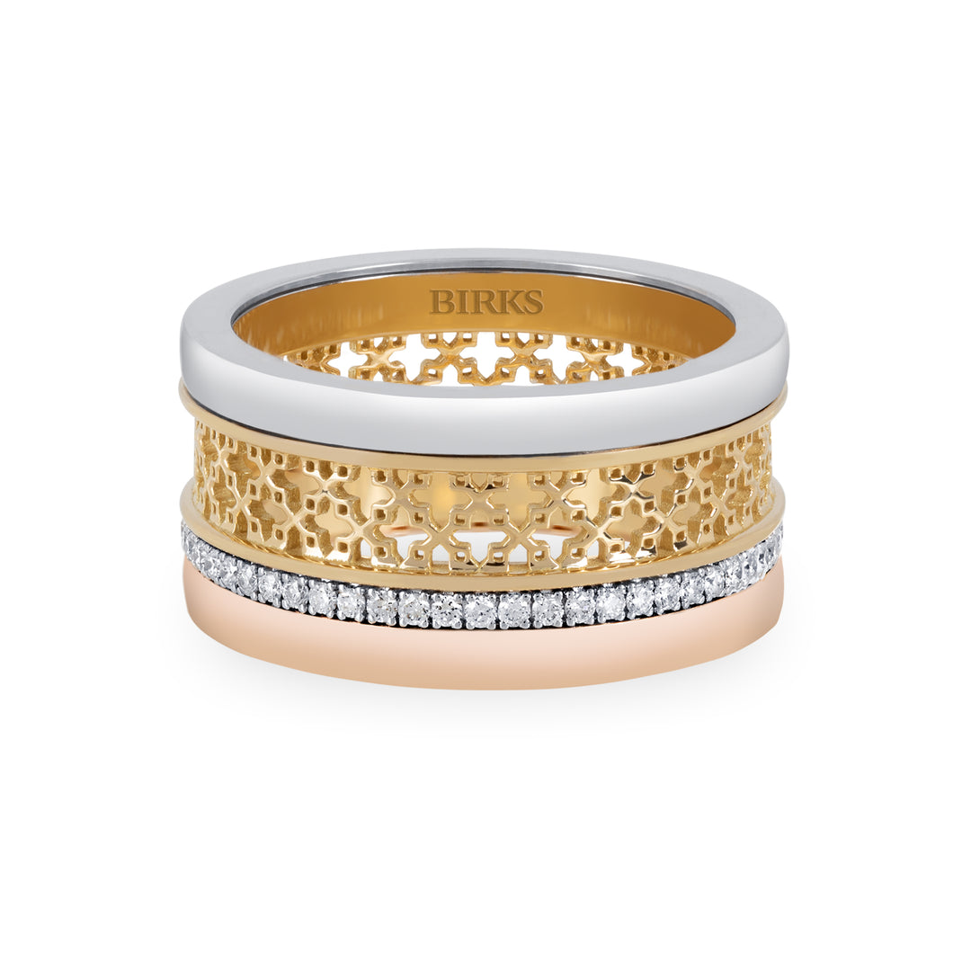 18K Tri-Color Gold 0.30 CTW Diamond Ring, Size 8