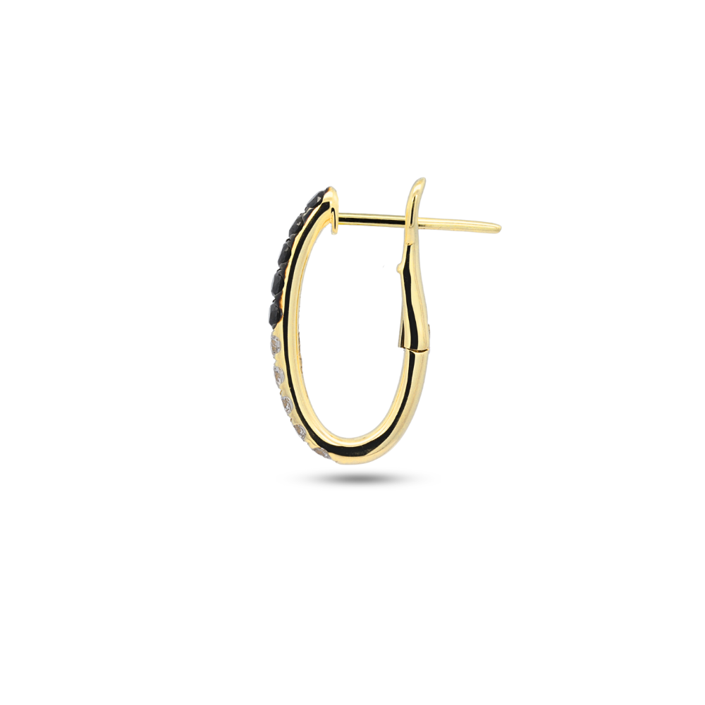 14K Yellow Gold 0.54 CTW Black And White Diamond U-Shaped Hoop Earrings