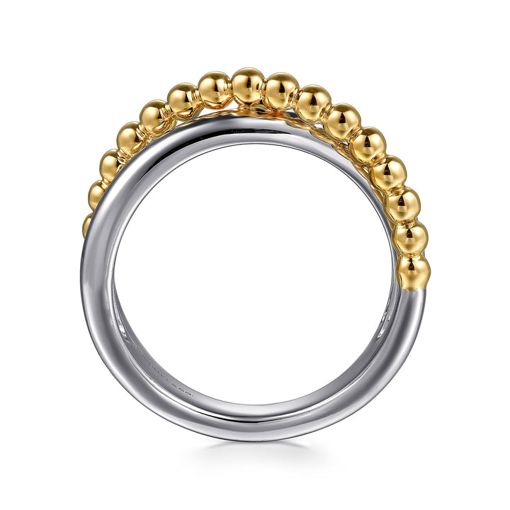 Gabriel & Co. Sterling Silver And 14K Yellow Gold Polished & Beaded Ring