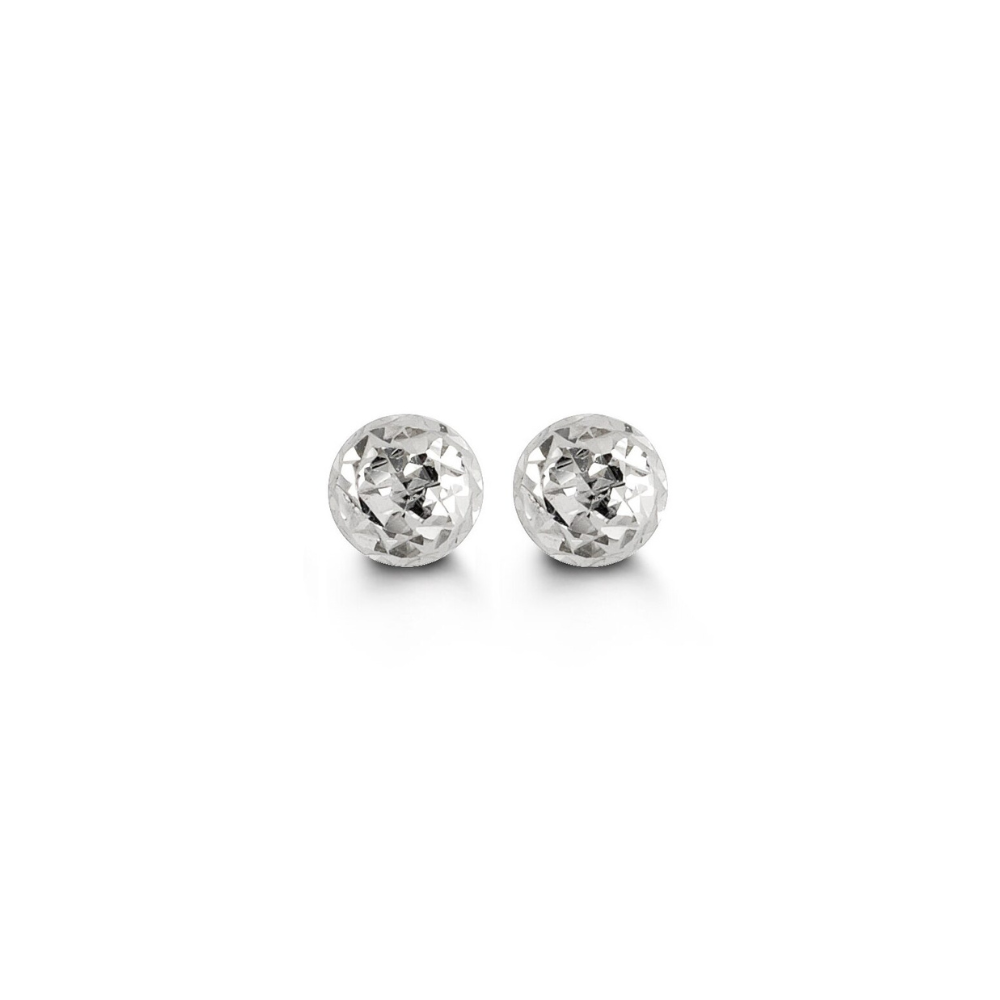 10K White Gold Diamond Cut 5mm Ball Stud Earrings