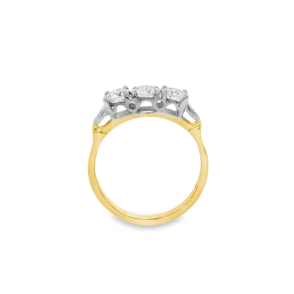 Estate - 18K Yellow And White Gold 0.96 CTW Diamond Ring, Size 6.5