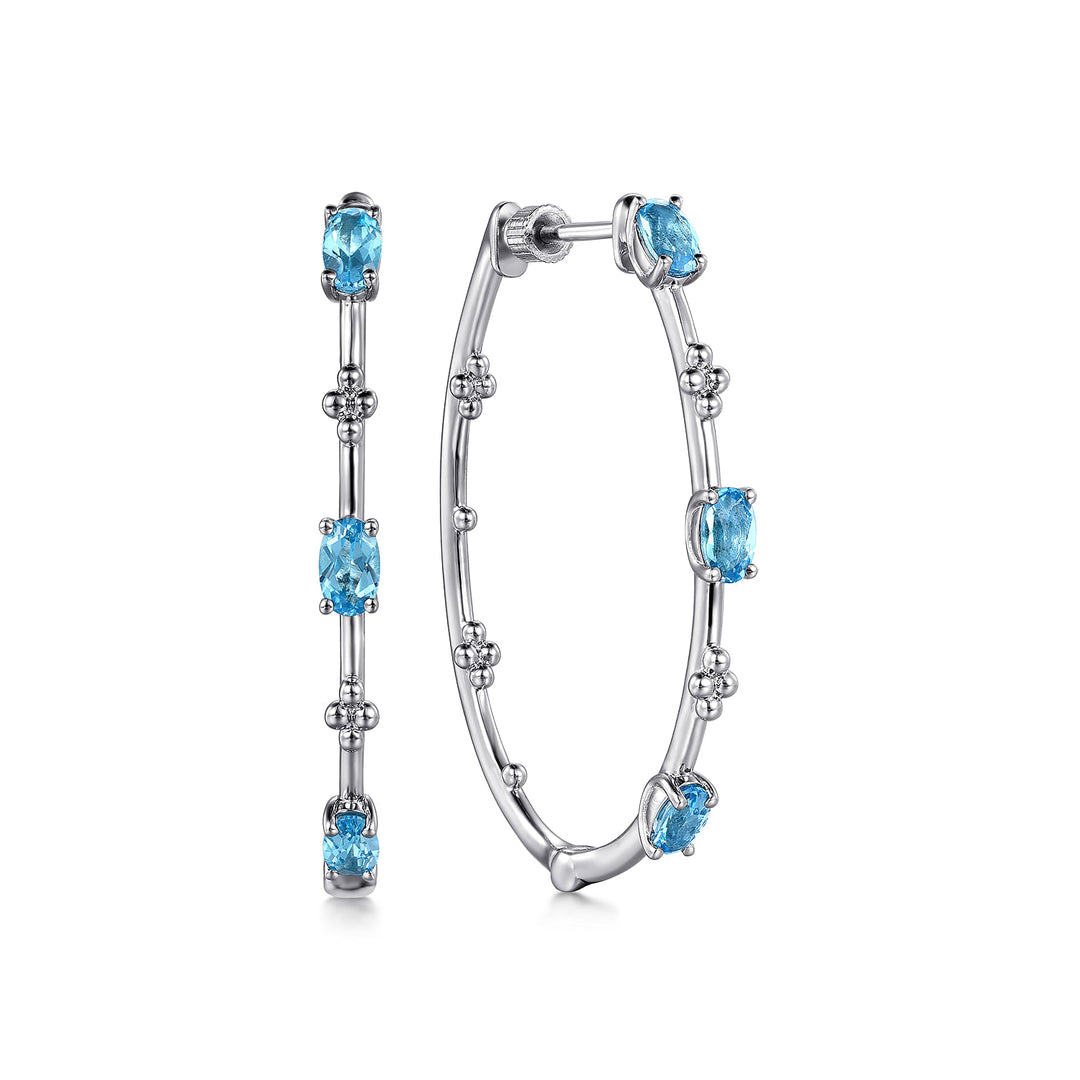 Sterling Silver Gabriel & Co. Large Hoop Earrings With Blue Topazes