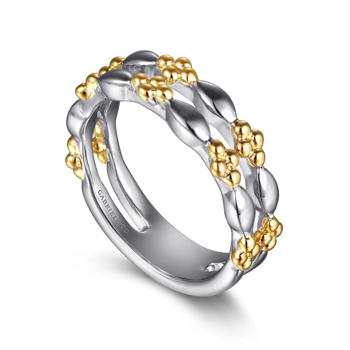 Sterling Silver And 14K Yellow Gold Gabriel & Co. Two-Row Stackable Ring