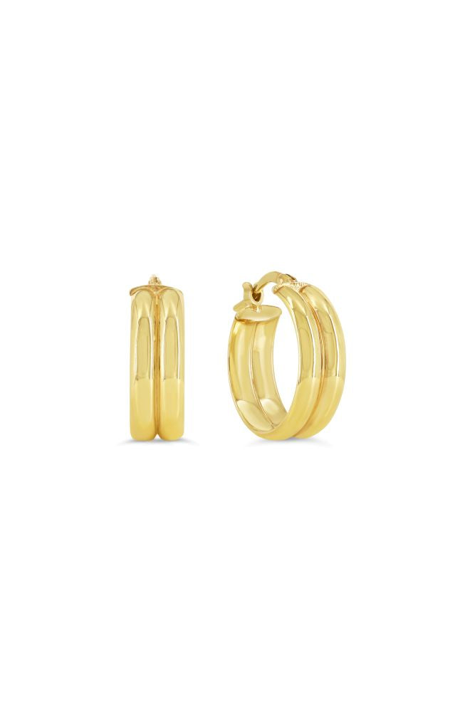 sempreORO Sterling Silver 14 Karat Gold Bonded 15mm Double-Row Hoop Earrings