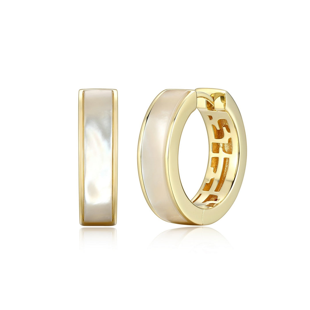 Yellow Gold Plated Sterling Silver ELLE Medium Hoop Earrings With Mother Of Pearl Inlay