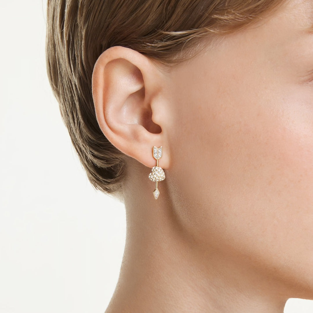 Swarovski Idyllia Gold-Tone Plated Hearts & Arrows Drop Earrings With Clear Crystals 5737295