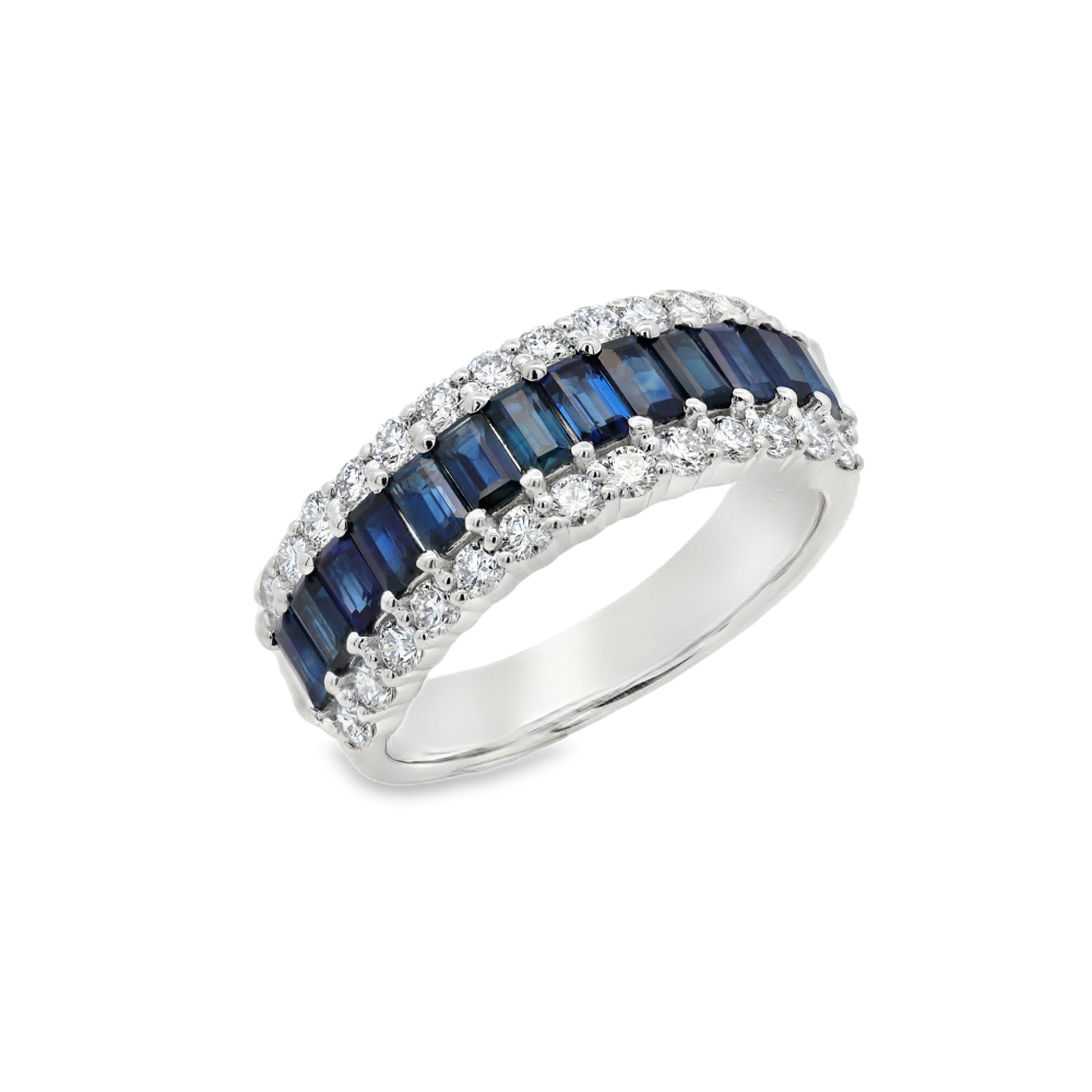 14K White Gold 1.88 CTW Sapphire And 0.77 CTW Diamond Ring