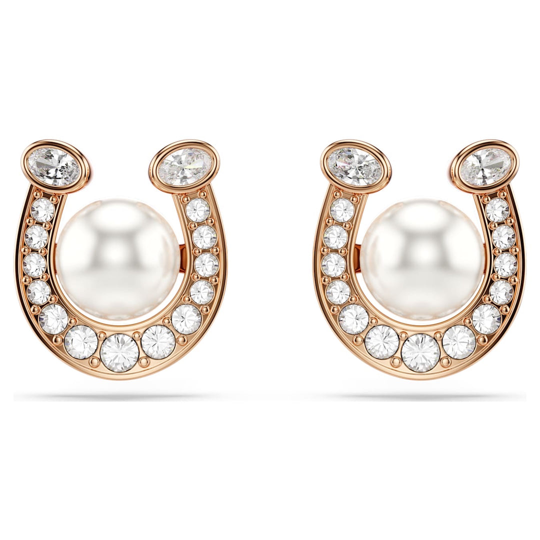 Swarovski Symbolica Rose Gold-Tone Plated Horseshoe Stud Earrings With Clear Crystal Pearl 5736980