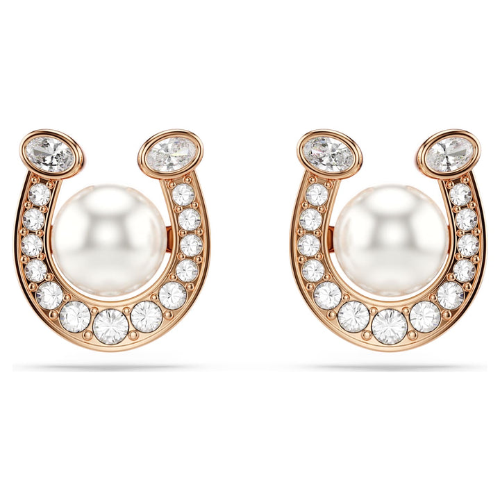 Swarovski Symbolica Rose Gold-Tone Plated Horseshoe Stud Earrings With Clear Crystal Pearl 5736980