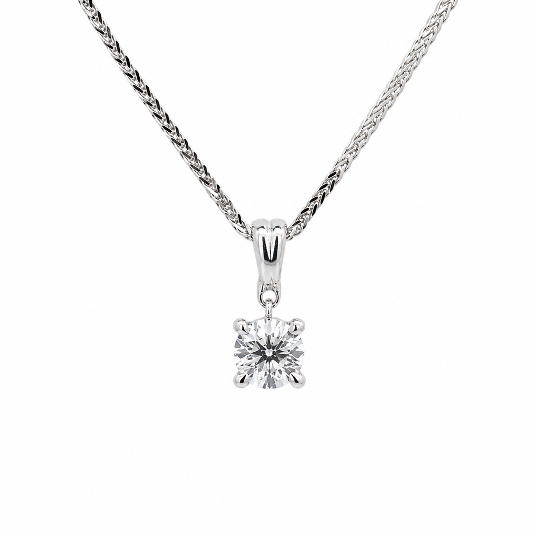 14K White Gold Solitaire 0.50 CT RBC  LAB Diamond Necklace With 17" Chain