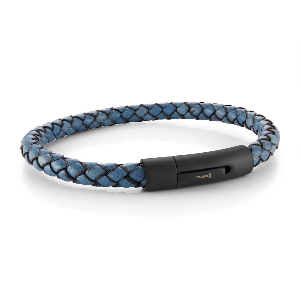 Italgem Stainless Steel Oatmeal Braided Leather Bracelet