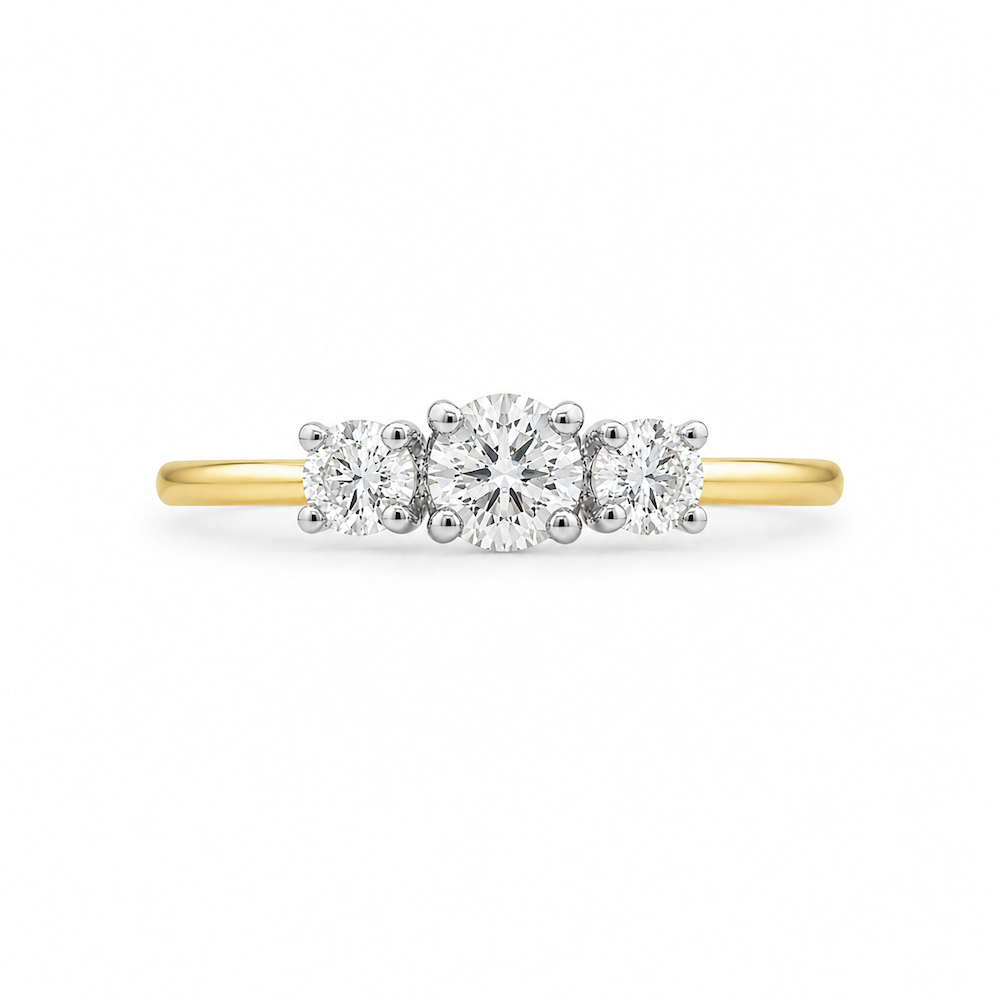 14K Yellow And White Gold Three Stone 0.78 CTW Diamond Engagement Ring