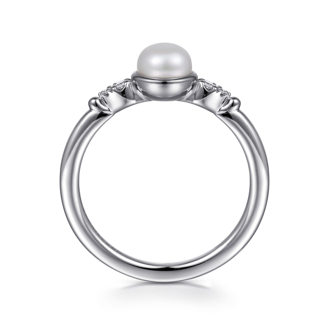 Sterling Silver Gabriel & Co. Bezel Set Ring With Pearl And Diamonds